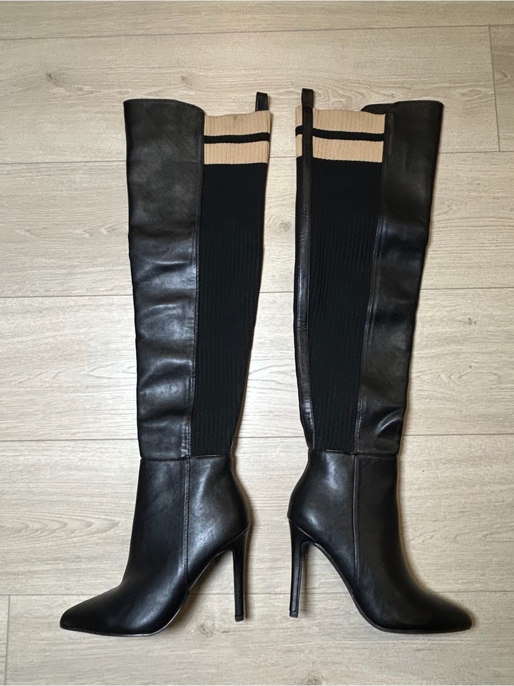 Women’s Black Over the Knee Stretch Boots Stiletto Heel Pointed Toe Size 7